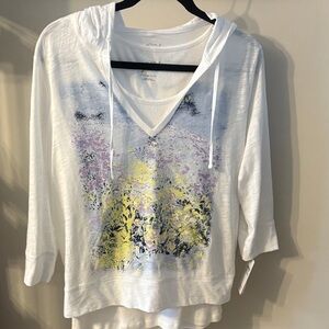 Women's White and Yellow Hooded Two piece  Top